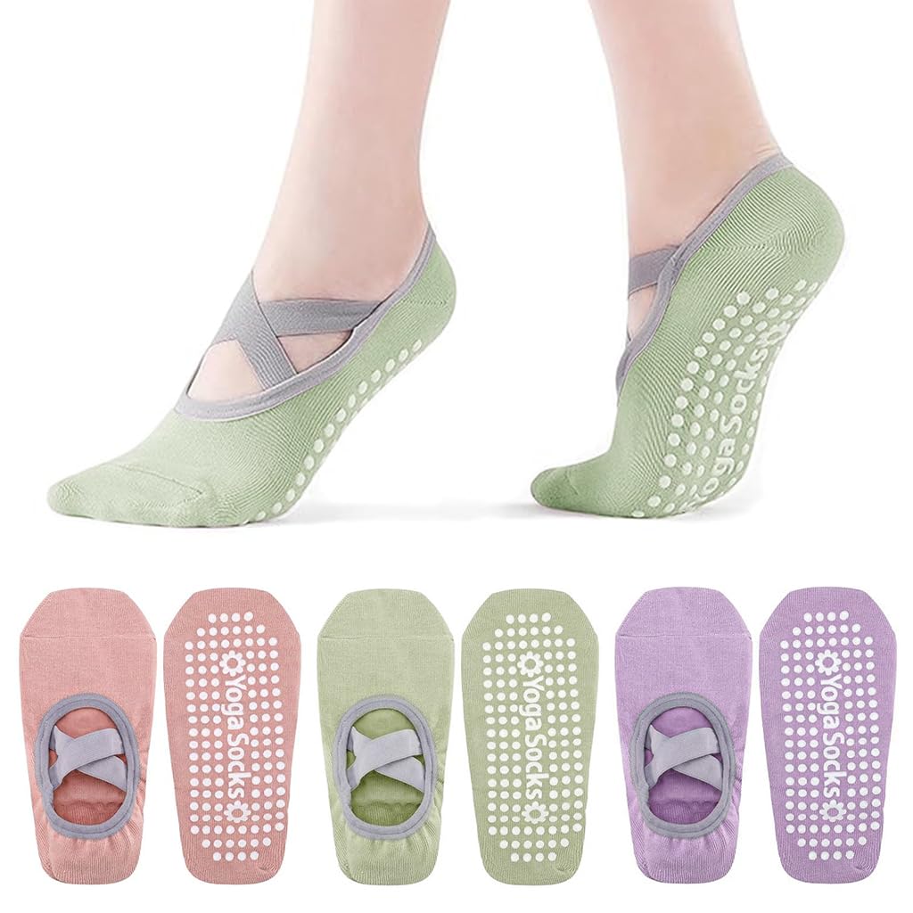 ZIBUYU 3 Pairs Yoga Socks with Non-Slip Straps, Fitness Socks for Women Fashion Cotton Yoga Socks, Women Yoga Socks for Home Workout Gym Sports Fitness ZIBUYU 3 Pairs Yoga Socks with Non-Slip Straps, Fitness Socks for Women Fashion Cotton Yoga Socks, Women Yoga Socks for Home Workout Gym Sports Fitness